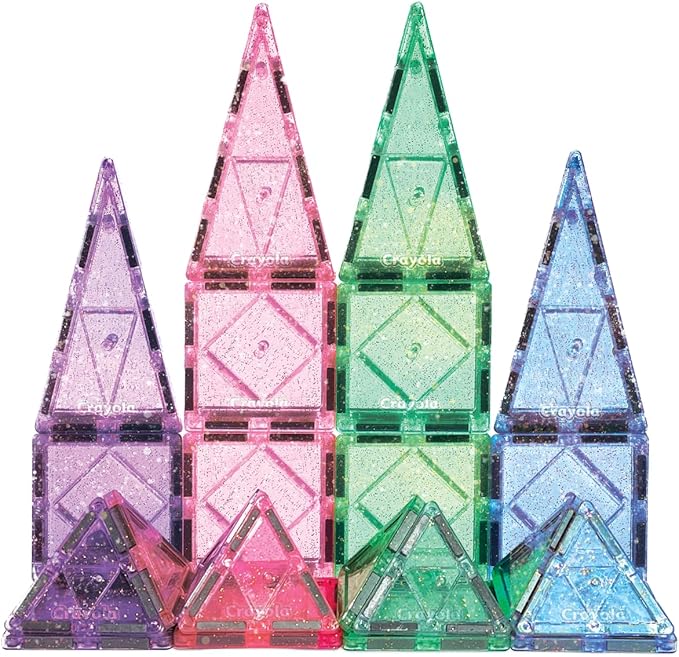 CreateOn Crayola Glitter Magnetic Tiles, Building Set for Kids, Magnetic Tiles, Kids’ Building Toys, STEM & Montessori Toys for Boys and Girls Ages 3+, 24-Piece Set (Glitter)-CubbioJoy