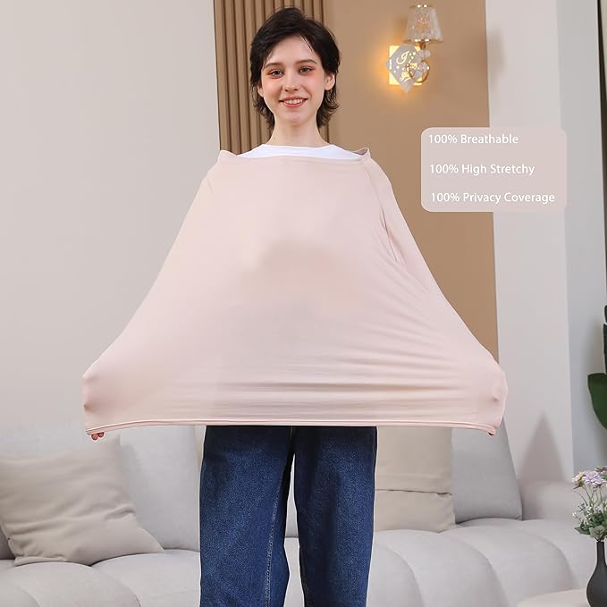 Breathable Car Seat Cover for Babies – Multi-Purpose Soft Rayon Nursing Cover for Breastfeeding, High Stretchy Infant Carseat Canopy, Stroller Cover (Smooth Rayon, Warm Natural)-CubbioJoy