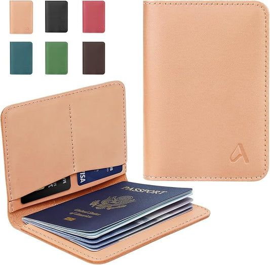 ALLIVE Passport Holder for Travel Women Men,Genuine Leather Passport Cover Wallet,Travel Must Haves Airport Essentials Travel Gifts Beige-CubbioJoy