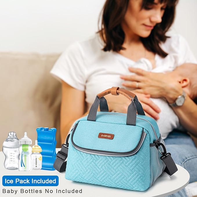 Breastmilk Cooler Bag with Ice Pack Fits 6 Baby Bottles up to 9 Ounce, Wearable Breast Pumps Cooler Bag for Nursing Mom Daycare, Work, Travel- Aqua-CubbioJoy