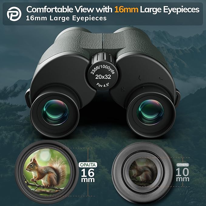 20x32 Compact Binoculars for Bird Watching - OPAITA High Powered Small Binoculars for Adults Kids with Low Light Vision for Hunting Cruise Trip Travel Concert Hiking Green-CubbioJoy