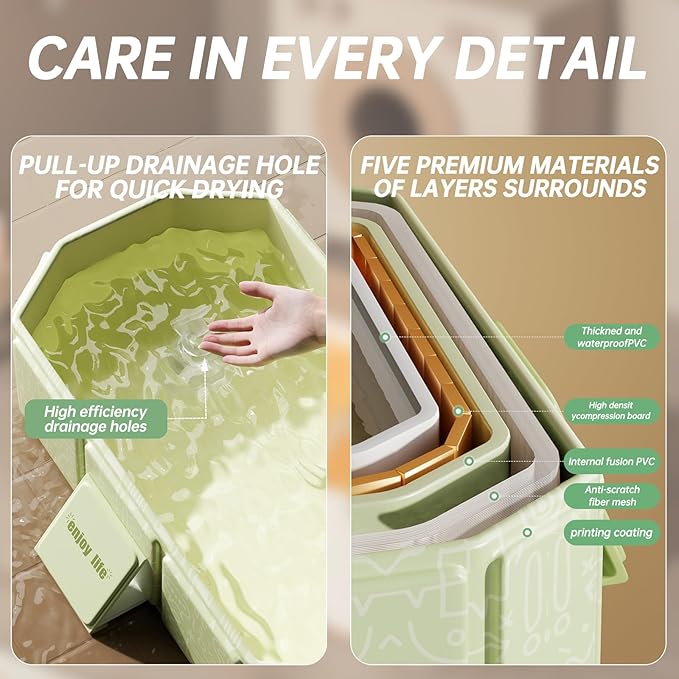 Baby Foldable Kids Bathtub for Infants to Toddler with Non-Slip Base,Easy Storage,Perfect for Small Spaces,Graffiti Green-CubbioJoy