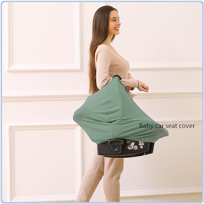 Car Seat Covers Baby - Multi-use Cover Carseat Canopy, Breathable Breastfeeding Cover, Car Seat Covers for Bbies, Boys & Girls Shower Gifts (Light Green)-CubbioJoy