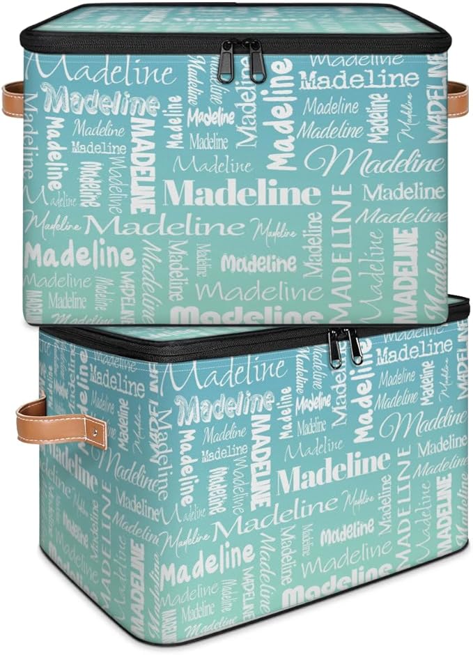 Custom Storage Basket with Name, Personalized Storage Bins with Zipper Lid, Foldable Fabric Storage Box Large capacity with Handle Grey Blue Green-CubbioJoy