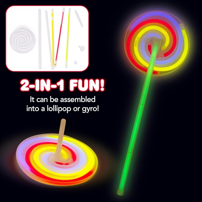ArtCreativity Lollipop Glow Sticks for Kids - Set of 12 Spinner Light Up Sticks - Halloween Glow Stick Light Up Party Favors - Glow in The Dark Accessories-CubbioJoy