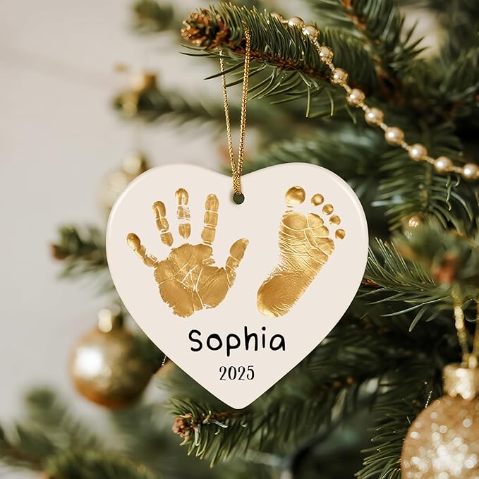 Baby Hand and Footprint Ornament - Baby's Frist Christmas Ornament with Photo, Name, Date - Personalized Baby Gifts, Newborn Keepsake, New Mom Gifts-CubbioJoy