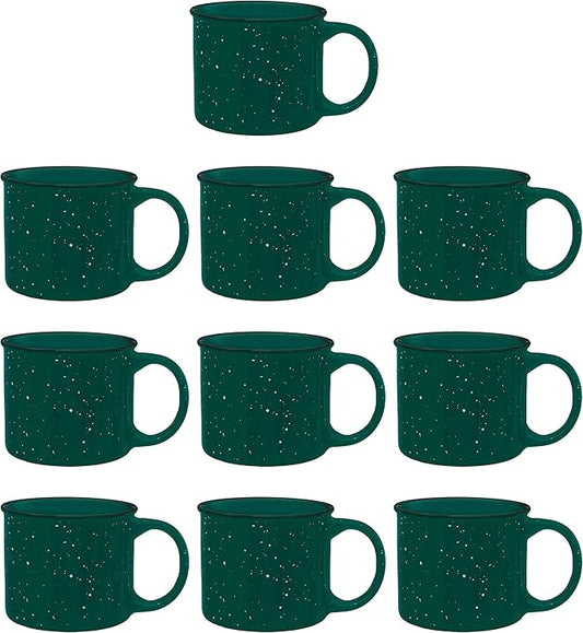 DISCOUNT PROMOS Ceramic Campfire Coffee Mugs 13 oz. Set of 10, Bulk Pack - Perfect for Tea, Espresso, Cappuccino, Hot Cocoa - Green-CubbioJoy