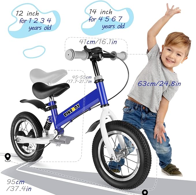 Balance Bike 2 in 1,The Dual Use of a Kids Balance Bike and Kids Bike,12 14 Inches for 2-6 Years Old,with Shock Absorbers, Fenders, Pedals, Auxiliary Wheels-CubbioJoy
