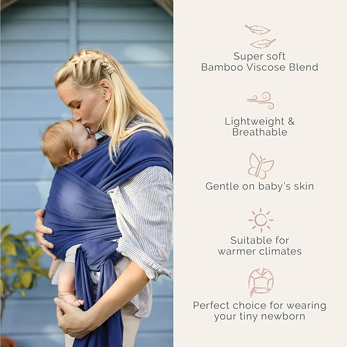 Boba Baby Wrap Carrier – Original Baby Sling Carrier for Newborns (7–35 lbs), Soft, Secure, Hands-Free & Ergonomic, Ideal for Comfortable Bonding, New Parents (Serenity Dark Blue)-CubbioJoy