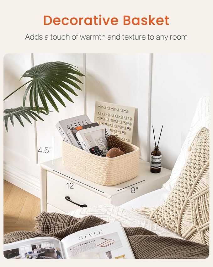 KALLAX Small Woven Basket, 12 x 8 x 4.5 Inches, Storage Basket for Organizing, Cute Small Rope Shelf Closet Cube Storage Bins Baskets for Shelves, Dog Toy Gift Baskets Empty, 3 Packs, Beige-CubbioJoy