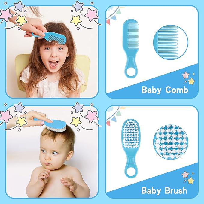 Baby Grooming Kit, Infant Safety Care Set with Hair Brush Comb Nail Clipper Nasal Aspirator,Baby Essentials Kit for Newborn Girls Boys (Blue-20 in 1)-CubbioJoy