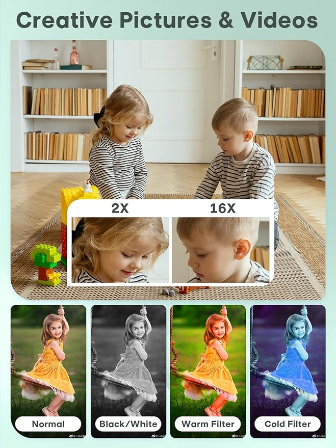 2025 Digital Camera - 1080P Vlog Camera, 44MP Compact, 16X Zoom, Anti-Shake, Green Gift for Kids-CubbioJoy