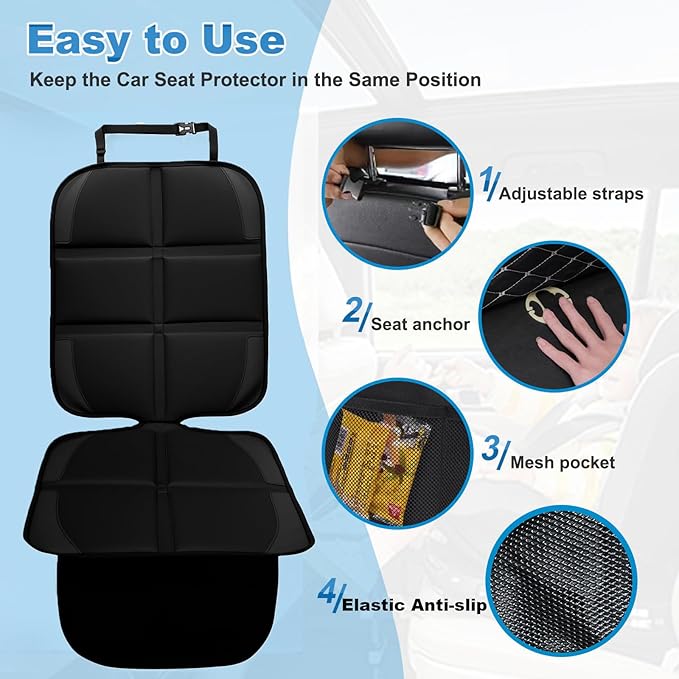 Car Seat Protector, 2 Pack Baby CarSeat Protector with Mesh Pockets & Non-Slip Backing 600D Durable Seat Cover Under Baby Child Car Seat, (Black, Standard)-CubbioJoy