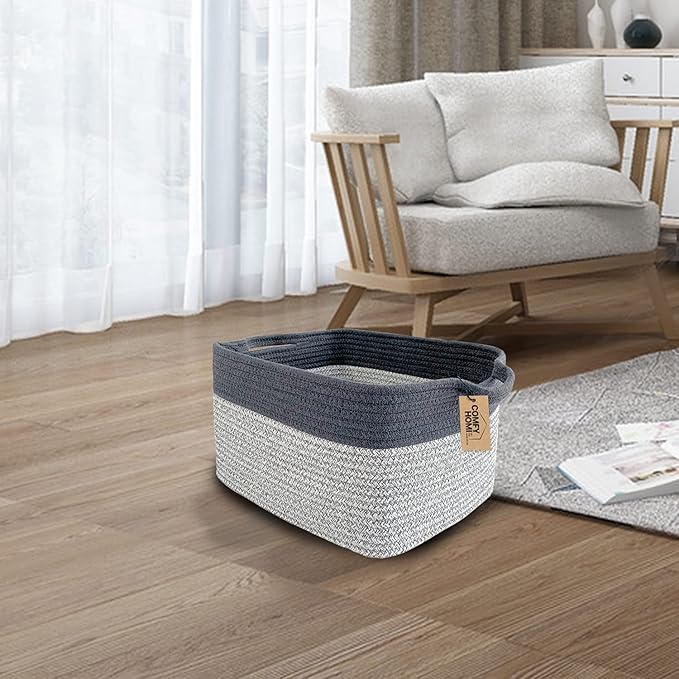 COMFY-HOMI Cotton Rope Woven Basket with Handles for Shelves,Toys,Book, Cloth Storage Baskets Bin for Organizing-13.5"x11"x9.5" Toy Decorative Organizer for Living Room, Bathroom-Light Grey-CubbioJoy