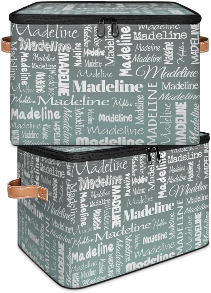 Custom Storage Basket with Name, Personalized Storage Bins with Zipper Lid, Foldable Fabric Storage Box Large capacity with Handle Gradient Grey Green-CubbioJoy