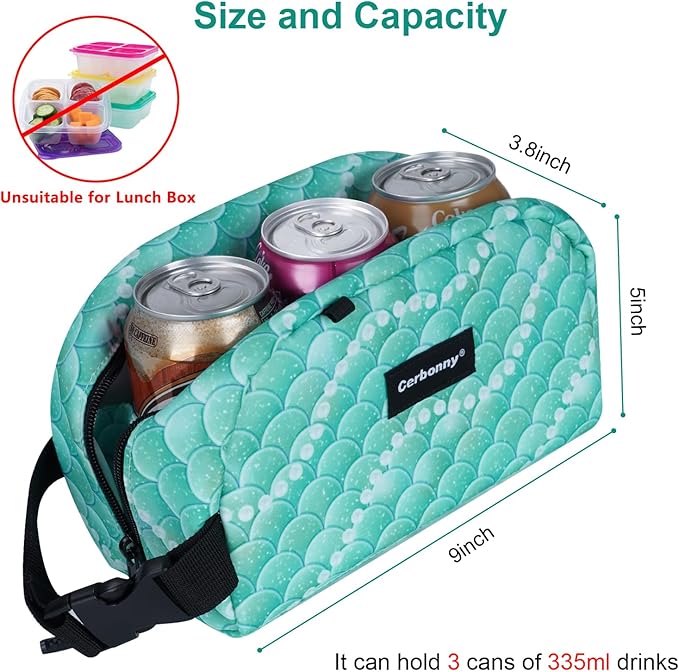 Cerbonny Small Insulated Lunch Bag (Green-Fish, 12.0 quarts) - Freezer Safe, Mini Cooler Bag for Work School Travel, Fits Yogurt, Suitable for Kids/Adults-CubbioJoy