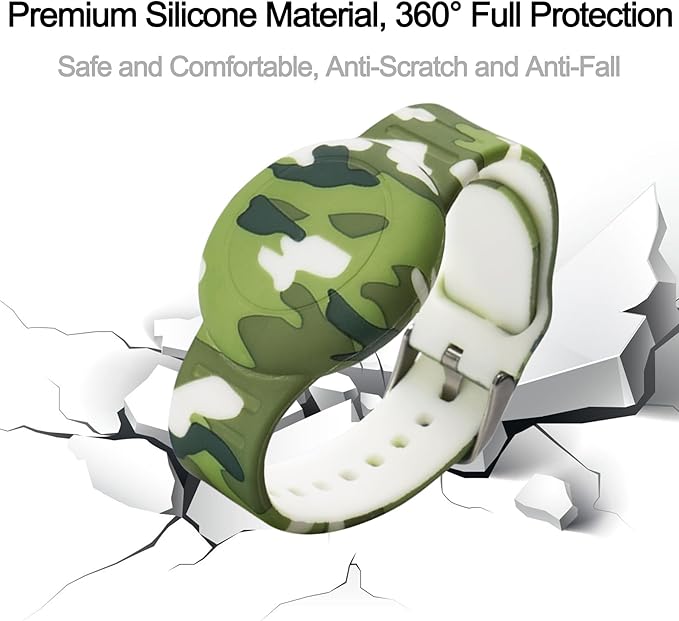 4 Pack Waterproof Bracelet for AirTag Kids, Hidden Printed Wristband for Apple Air Tag, Silicone Holder for AirTag GPS Tracker Case for Band for Child Toddler, Secure Anti-Lost Protection-CubbioJoy