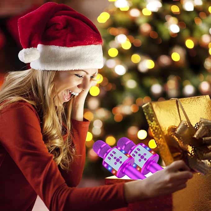 BONAOK Karaoke Microphone for Kids & Adults - Bluetooth Microphones Singing Mic with Disco Lights, Echo Effect, Built-in Speaker Portable Karaoke Player for Party Travel Gifts Q78(Purple)-CubbioJoy