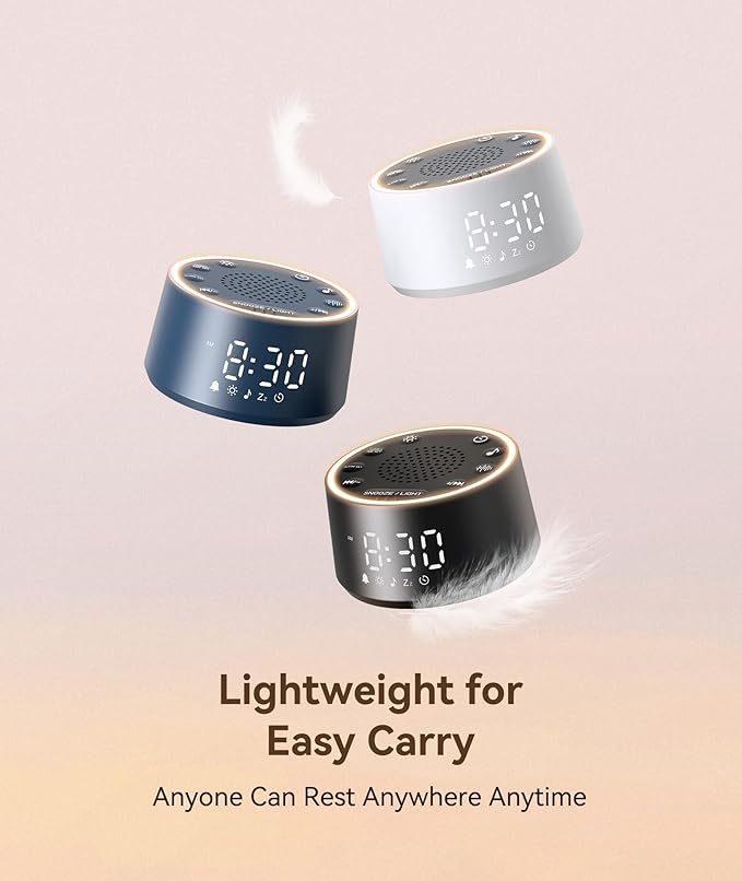 Dreamegg Sound Machine for Sleep - D1 Nova White Noise Sound Machine for Baby Adult with Alarm Clock, Soothing Sounds, Dimmable, White Noise Alarm Clocks for Bedrooms Heavy Sleepers Travel, Black-CubbioJoy