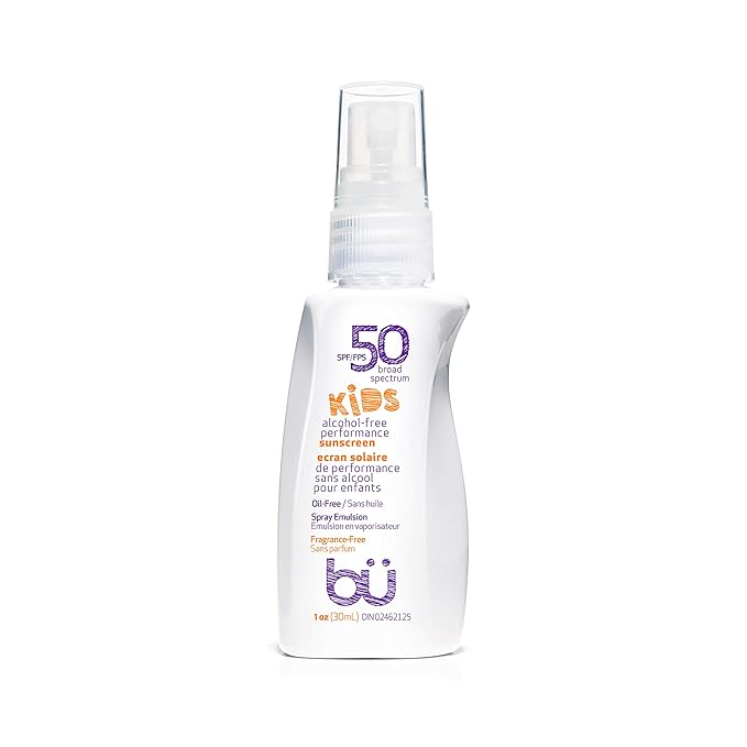 BU SPF 50 Kids Sunscreen Spray for Face and Body, Non Aerosol Spray, TSA Travel Size Sunscreen, Clear, Non Greasy, Water Resistant, Oil Free, Fragrance Free 1 oz-CubbioJoy