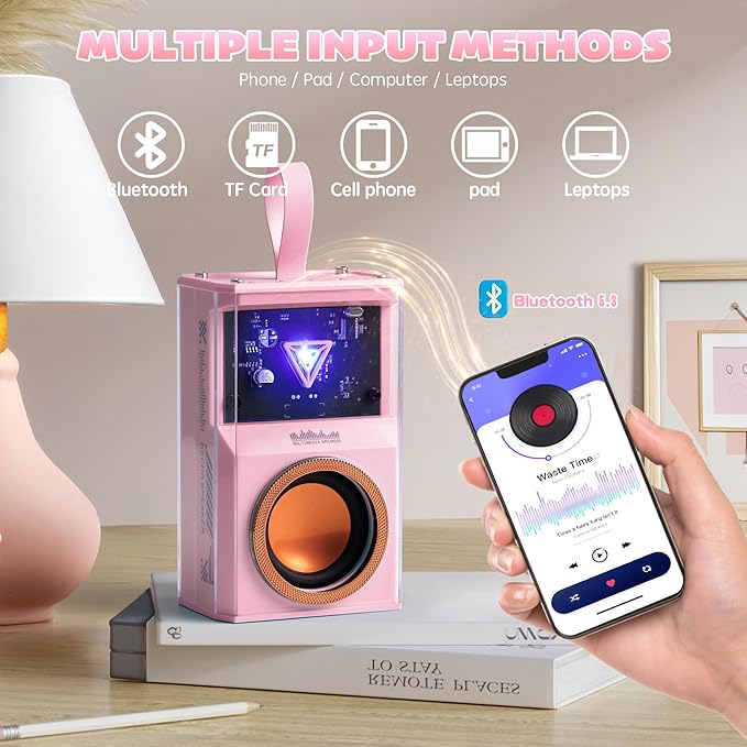 Karaoke Machine for Kids & Adults, Portable Bluetooth Mini Karaoke Speaker with 2 Wireless Microphone and Lights, Birthday Gifts for Girls & Boys, Toys for Girls, Family Home Party (Pink)-CubbioJoy