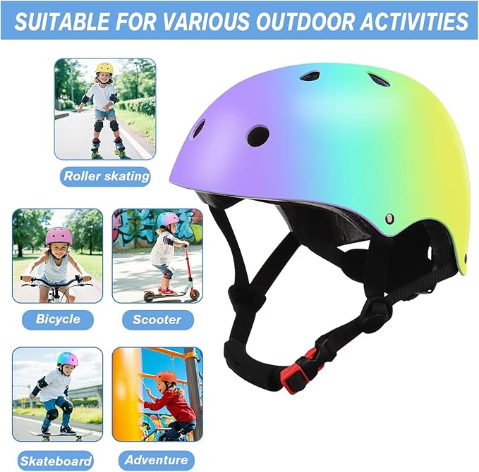 Color Gradient Adjustable Kids' Helmet with Knee & Elbow Pads Set | Multi-Sport Safety Gear for Boys & Girls Ages 5-14 | Skateboarding, Scooters, Roller & Inline Skating, Longboarding-CubbioJoy