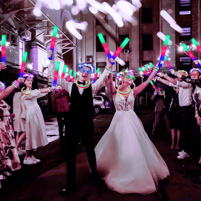 142 PCS Glow in the Dark Party Supplies, 14PCS Foam Glow Sticks, 14PCS Light Up Headband,14PCS LED Glasses and 100PCS Glow Sticks Bracelets,for Glow Party, New Year, Wedding, Concert, Birthday-CubbioJoy