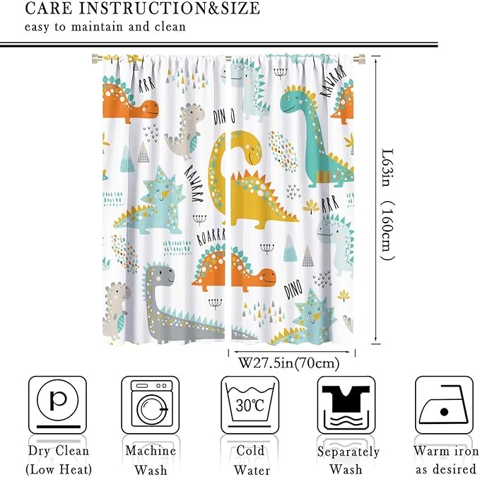 Dinosaur Curtains for Kids Boys Girls Home Decor Childish Cute Dino Animals Print Pattern Rod Pocket Blackout Window Drapes for Nursery Baby Bedroom Playroom W27.5xL63in 2 Panels-CubbioJoy