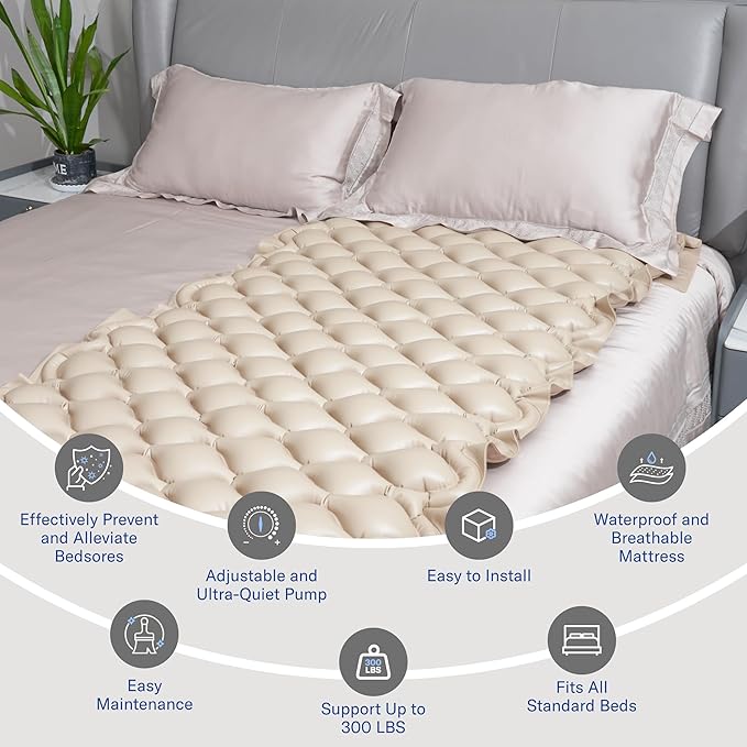 Alcedo Alternating Air Pressure Mattress Pad for Bed Sore and Ulcer Prevention, Hospital & Home Use Medical Mattress Topper for Bedridden Patient, Adjustable Ultra Quiet Pump and Waterproof Cushion-CubbioJoy