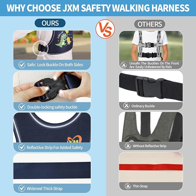 2025 New Safety Walking Harness for Big Kids (6-12yrs) with Autism Special Needs ADHD, Anti-Elopement Vest Harness with Grab Handle and Light Reflector, Adjustable Leash for Autistic, Active Child-CubbioJoy
