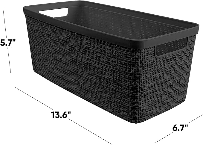Curver Set of 8 Jute Slim Decorative Plastic Organization and Storage Baskets, Perfect Bins for Home Office, Closet Shelves, Kitchen Pantry and All Bedroom Essentials, Black-CubbioJoy