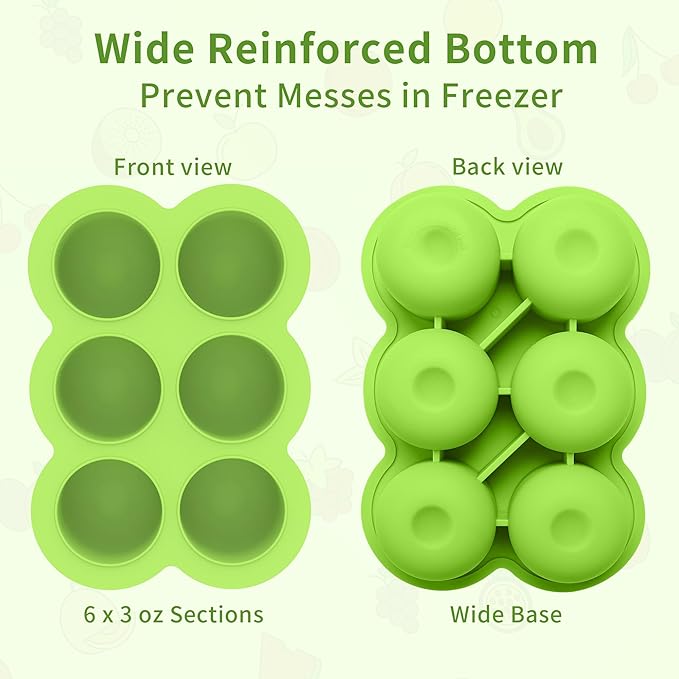 6x3oz Baby Food Freezer Tray with Clip on Lid Bright Green | Leakproof Freezer Molds Silicone Storage Container for Purees Fruits Vegetables-CubbioJoy