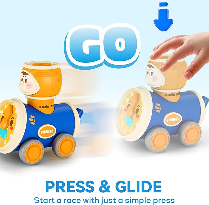 iPlay, iLearn Press to Go Car Toys Set for Toddlers 1-3, Baby Push Go Friction Racing Cars, Infant Play Vehicle Set, 1st Birthday Gifts for 6-9-12-18 Months, 1 2 3 One Years Old Boys Girls Child Kids-CubbioJoy