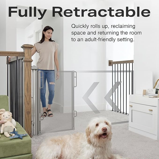Cumbor 76" Wide Long Retractable Safety Gates for Stairs, Mesh Dog Gate for The House, 34" Tall Extra Wide Pet Gate for Dogs, Long Gates for Doorways, Hallways, Indoor/Outdoor(Gray)-CubbioJoy