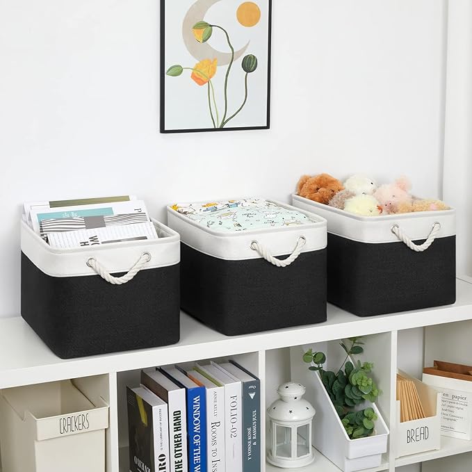 Bidtakay Black Storage Baskets for Shelves [3-pack] Collapsible Organizer Baskets for Laundry Storage 15 X 11 X 9.5 Inches Dog Toy Bins Fabric Storage Bins for Bedroom Home Storage-CubbioJoy