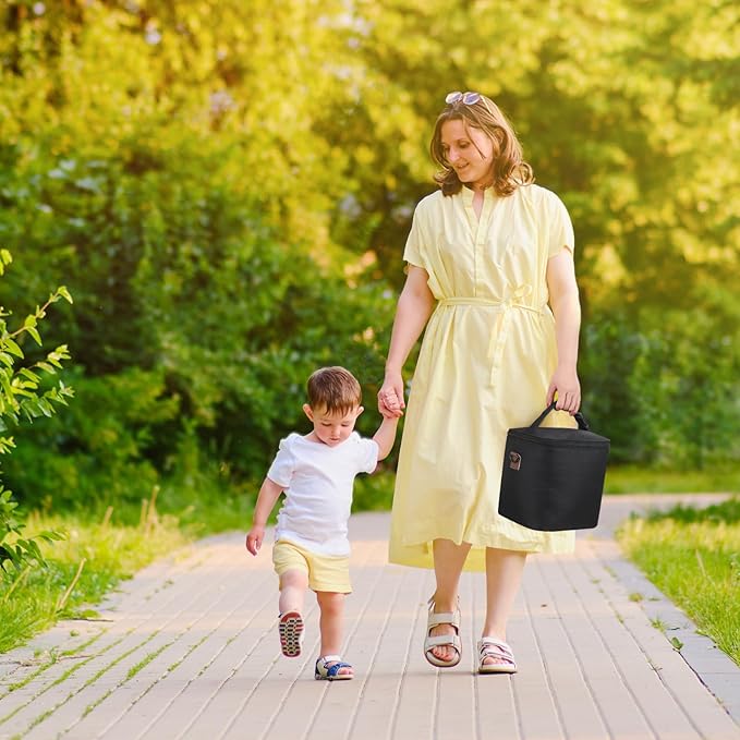 Accmor Breastmilk Cooler Bag with Ice Pack, Baby Bottle Cooler Bags, Insulated Bottle Cooler Tote Bags On The Go, Fits 6 Large 9oz Bottles, for Nursing Mom Daycare Travel, Black-CubbioJoy