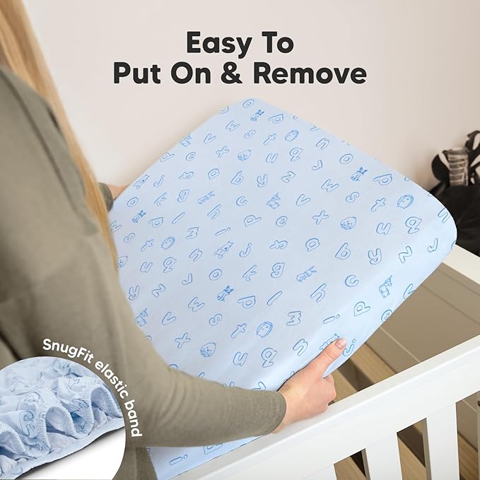 KeaBabies 2-Pack Organic Crib Sheets for Boys, Girls - 52x28 Fitted Crib Mattress Sheet Neutral, Breathable Jersey Cotton Cover for Baby Bed, Toddler Mattress, Soft & Cute Prints (ABC Land Sky)-CubbioJoy