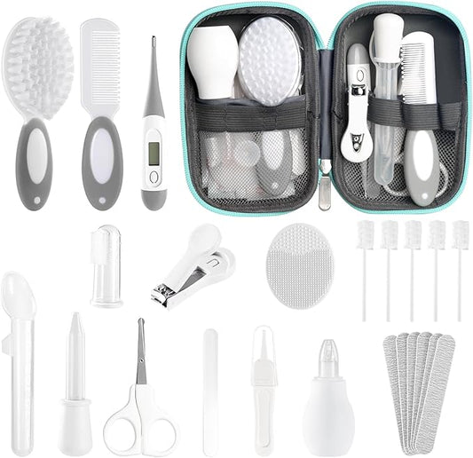 Baby Healthcare and Grooming Kit for Newborn Kids, 24PCS Upgraded Safety Baby Care Kit, Newborn Nursery Health Care Set, Baby Care Product (Grey White)-CubbioJoy