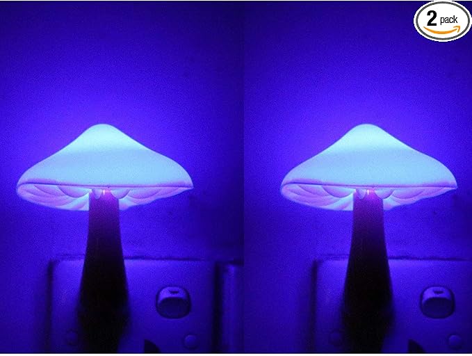 2Pack Sensor LED Night Light Plug in Lamp Mushroom Nightlight Cute Night Lights for Adults Kids Bedroom, Bathroom,Toilet,Hallway,Stairs,Kitchen Blue-CubbioJoy
