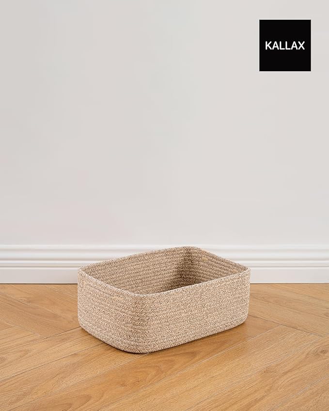 KALLAX Small Woven Basket, 13.5 x 9.5 x 5 Inches, Storage Basket for Organizing, Cute Small Rope Shelf Closet Cube Storage Bins Baskets for Shelves, Dog Toy Gift Baskets Empty, 3 Packs, Mixed Brown-CubbioJoy