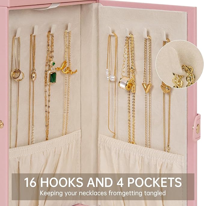 AKOZLIN 6-Tier Jewelry Box Organizer Functional 5 Drawers Leather Jewelry Storage Case for Women Girls Ring Necklace Earring Bracelet Holder Organizer with Mirror Pink-CubbioJoy