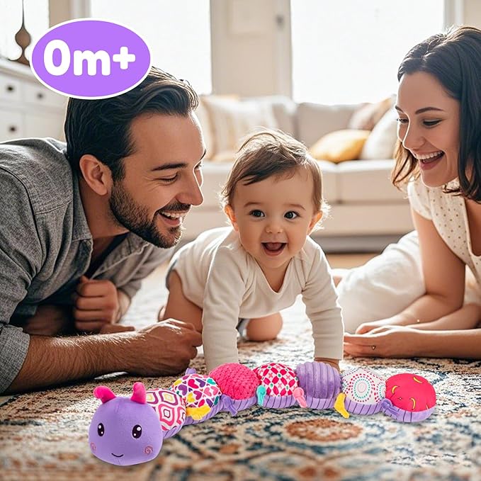 Baby Stuffed Animal Toys for 0-6 6-12 Months, Baby Musical Caterpillar Tummy Time Toys for Babies 3 6 9 12 18 Months, Newborn Infant Sensory Toys Gifts for 1 2 Year Old Boys Girls-CubbioJoy