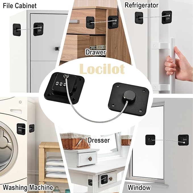 3 Pack Fridge Lock for Kids, Traceless Refrigerator Lock for Adults, Child Proof Cabinet Locks Baby Proofing, Drawer Freezer Locks for Fridge Refrigerator (Black)-CubbioJoy