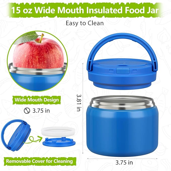 14oz Thermo Food Jar for Kids,Insulated Vacuum Food Jar for Hot & Cold Leak Proof Lunch Container Stainless Steel Wide Mouth Soup for School Travel-CubbioJoy