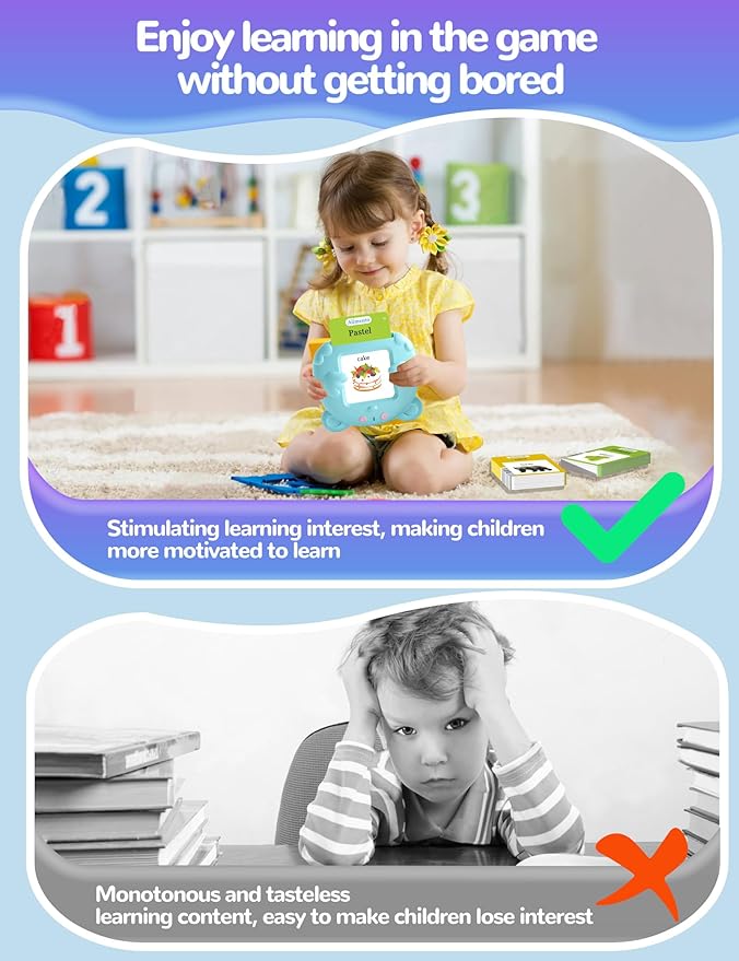 Bilingual Talking Flash Cards for Toddlers, 224 Sight Words Spanish and English Learning Flashcards for Kids, Autism Pocket Speech Therapy Toys, Española Vocabulary-CubbioJoy