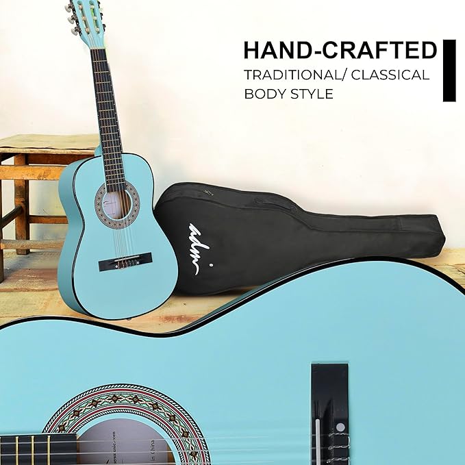 ADM Beginner Acoustic Classical Guitar 36 Inch Nylon Strings Wooden Guitar Bundle Kit for Kid Boy Girl Student Youth Guitarra Online Lessons with Gig Bag, Strap, Tuner, Strings, Picks, Socal Green-CubbioJoy