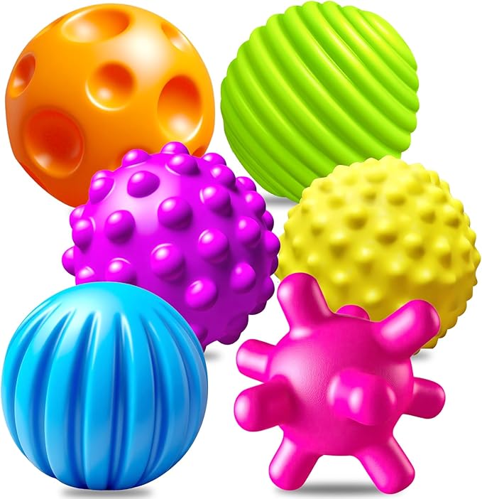 6 Pack Sensory Balls for Toddlers, Sensory Baby Toys, Infant Squeeze Sensory Toys Soft Multi Ball Set Gifts with Bright Color Textured-CubbioJoy
