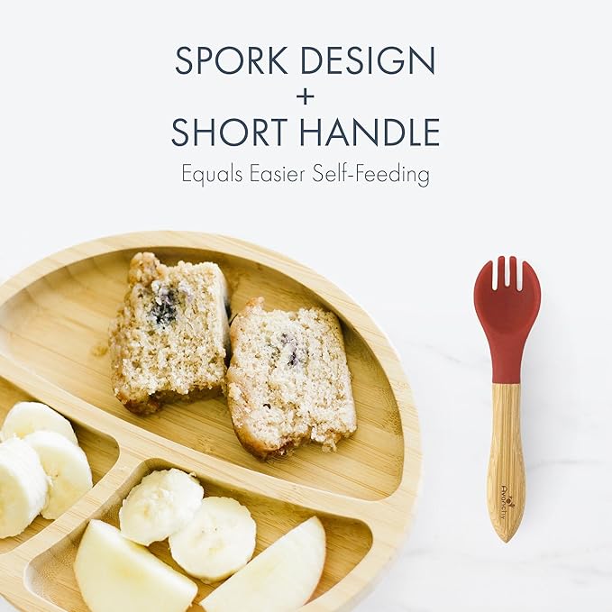 Avanchy Baby Fork Set, Bamboo and Silicone Spork Utensils, Toddler Baby Led Weaning Silverware Cutlery Flatware, Kids First Self Feeding-CubbioJoy