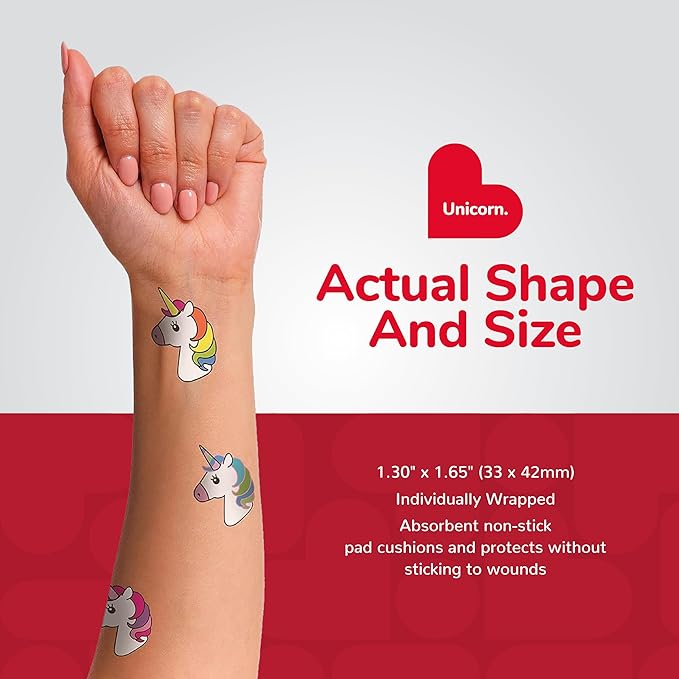 BioSwiss Bandages, Unicorn Shaped Self Adhesive Bandage, Latex Free Sterile Wound Care, Fun First Aid Kit Supplies for Kids, 24 Count-CubbioJoy