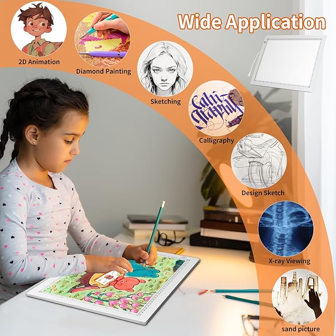 A3 LED Light Box for Tracing, elice Artist Drawing Lightbox Light Table Light Pad Light Copy Board, Up to 8000 Lux Super Bright Lightpad for Cricut Weeding Vinyl, Diamond Painting, Sketching (White)-CubbioJoy